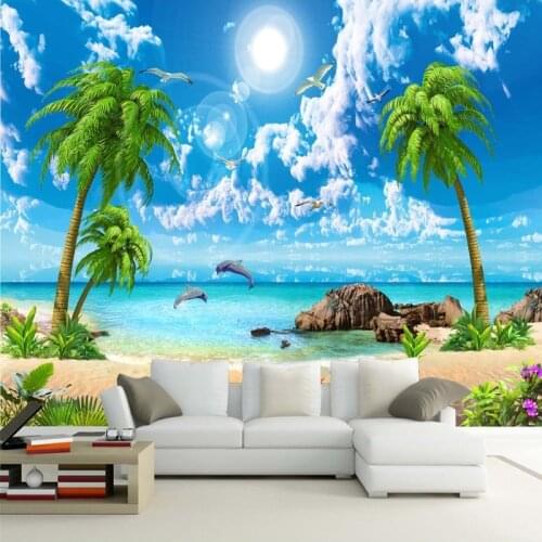 Custom Coconut Tree Beach Landscape Wall Cloth Wallpaper For walls Roll Living Room Bedroom Wall Home Decor Murales De Pared 3D