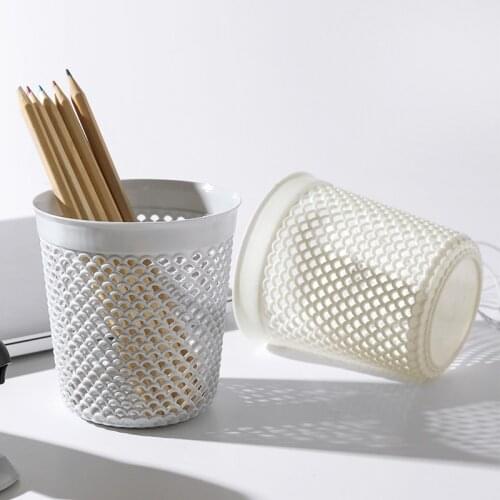 Simple Solid Color Plastic Hollow Pen Holder Storage Tube Makeup Brush Storage White/grey Pen Storage Box