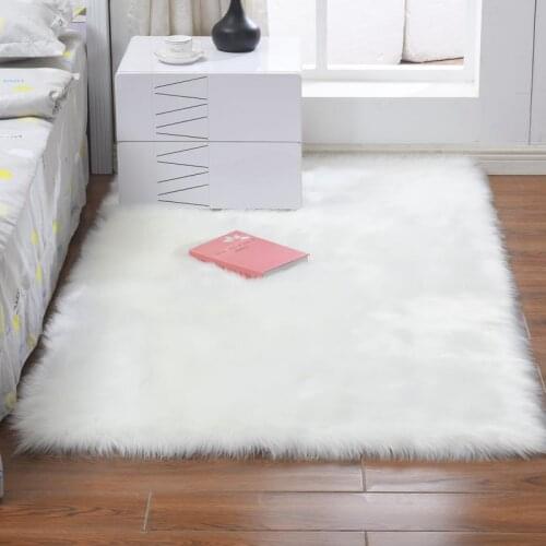 Rectangle White Red Soft Sheepskin Fluffy Bay Window Sofa Area Rugs Faux Fur Plush Wool Carpet for Bedroom Bedside Floor Mat