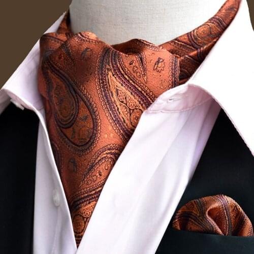 SHENNAIWEI Jacquard Ascot Pocket Square Cravat Jacquard Ties Woven Party Paisley Floral Ascot Handkerchief Set
