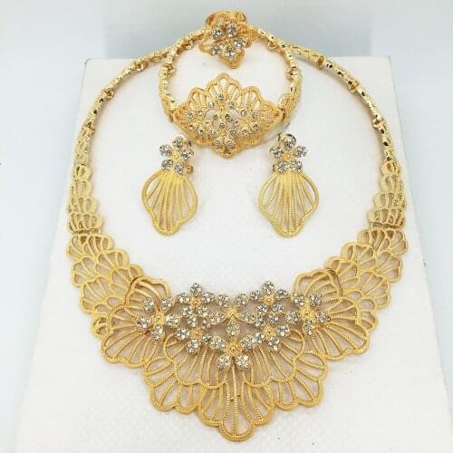 Bridal Gift Nigerian Wedding African Beads Jewelry Set Brand Woman Fashion Dubai Gold Color Jewelry Set Wholesale Design