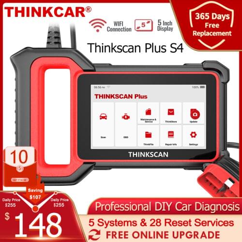 THINKCAR Thinkscan Plus S4 OBD2 Automotive Scanner Professional ABS SRS 3 Resets 5 Systems Coder Reader OBD Car Diagnostic Tools