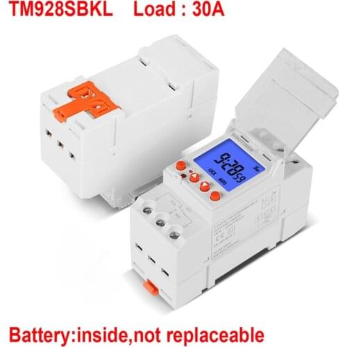 TM928 Rail Timer Backlight Large Screen Display 85-265V 16A/30A Times 1 Second Min Interval 7 Days Programmable Rail Timer