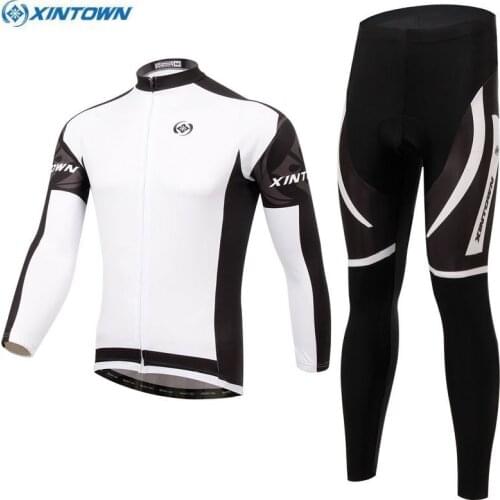 XINTOWN Men Team White Cycling Jersey Ropa Ciclismo Sets Outdoor Bicycle Jersey Set Bike Long Sleeve Jacket Bib Pants
