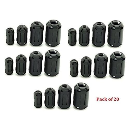 20Pcs Clip-on Ferrite Ring Core Black RFI EMI Noise Suppressor Cable Clip for 5mm/7mm/9mm/13mm Diameter Cable