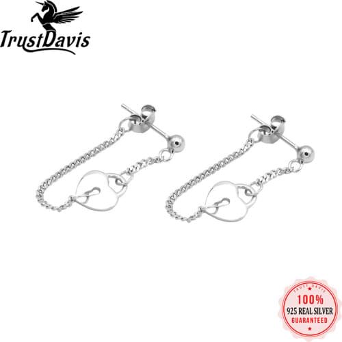 ElfoPlataSi Genuine 100% 925 Sterling Silver Heart High Quality Chain Stud Earrings For Women Lady Silver 925 Jewelry Gift ED482