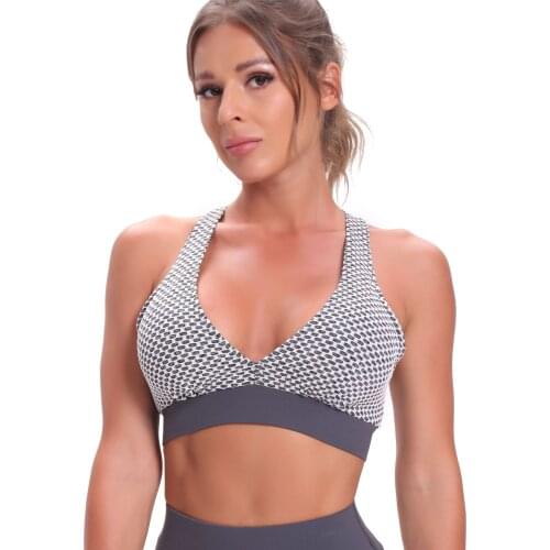 Women Yoga Bra Leisure Shockproof Fitness Top Colorful Thicken Jacquard Honeycomb Bubble Soft Padded Top Sexy Sports Bra