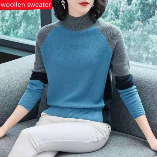 Korean Fashion Wollen Womens Sweater Loose-Fitting Oversized Ladies Sweater Turtleneck Matching Color Pullovers Jerseys Winter