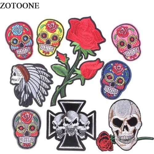 ZOTOONE Skull Patches for Clothing Retro Rose Washable Sticker Iron on Transfer DIY Custom Decoration Accessory Appliqued E