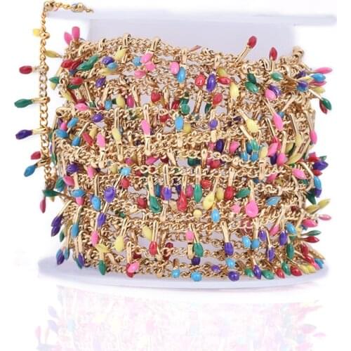 1Meter Bohemia Multi-Colour Enamel Beads Charms Chain Necklaces For Women Girl Bracelet Wedding Gift Jewelry Making Accessories