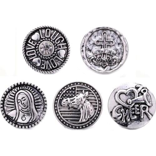10pcs/lot New Arrival Snap Jewelry Lot Vintage Round Metal Tree of Life Cross 18mm Snap Buttons Fit Leather Silver Snap Bracelet