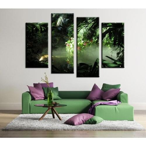 4 Pane Green Plants And Flowers Family Decorates Print In The Oil Painting On The Canvas,wall Art Picture Gift Unframed