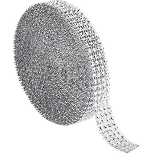 4 Row 5 Yards Acrylic Rhinestone Diamond Ribbon for Wedding Cakes, Birthday Decorations, Arts and Crafts Projects( silver7LS76-1