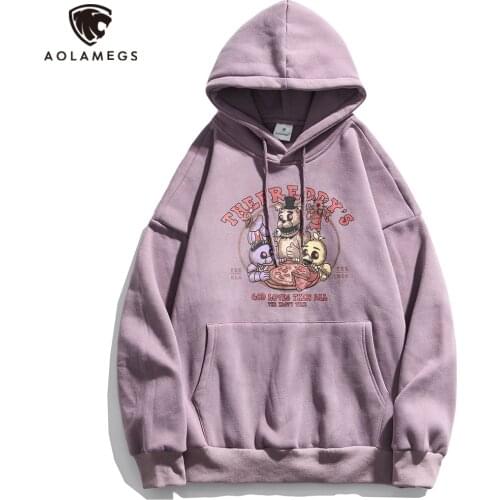 Aolamegs Hoodies Men Funny Cartoon Animals Print Big Pocket Hooded Pullover Autumn Cozy Harajuku College Style Couple Sweatshirt