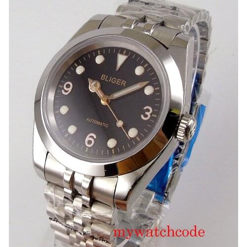 Bliger Automatic Men Wristwatch Sapphire Crystal NH35A MIYOTA 8215 Movement Black Dial Auto Date Jubilee Strap Rose Gold Marks