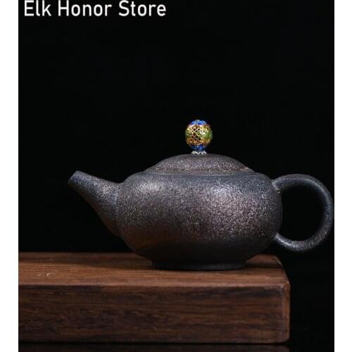 180ml Balck Coarse Ceramic Teapot Handmade Kung Fu Tea Single Master Pots With Strainers Retro Household Teaware Gift Packaging