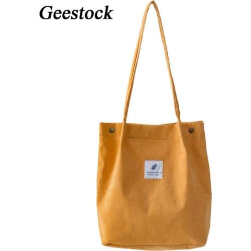 Geestock Women Corduroy Shoulder Bags Large Capacity Handbags Shopping Bag Reusable Eco Storage Pouch Books bag Foldable Totes