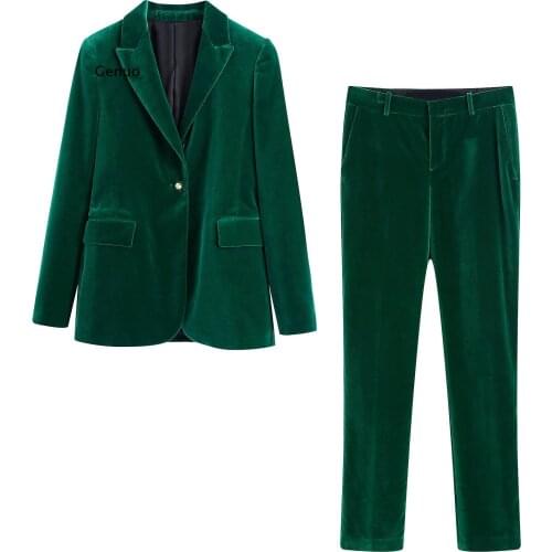 Genuo Women's Velvet Trouser Suits