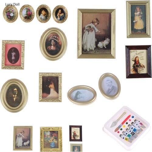 Hot Sale 1:12 1/12 Scale Photos Oil Painting Mural Wall Picture For 1:12 DIY House Miniature Miniaturas Casa De Munecas