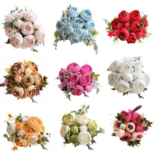 Artificial flower Vintage Artificial Peony Silk Flowers Bouquet Home Wedding Decoration