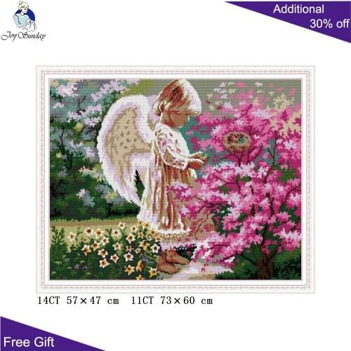 Joy Sunday Angel And Maple Leaf RA294 14CT 11CT Counted and Stamped Home Decor Angel Embroidery DIY Cross Stitch kits