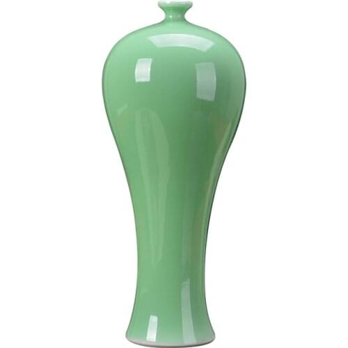Jingdezhen ceramic vase pure handmade beauty vase antique bean green glaze living room decorations handicrafts porcelain