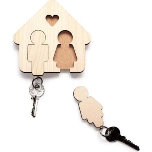 Creative Wooden Key Pendant DIY Couple Keychain Wall Mount Car Keychain Small Gift Keychain Gift