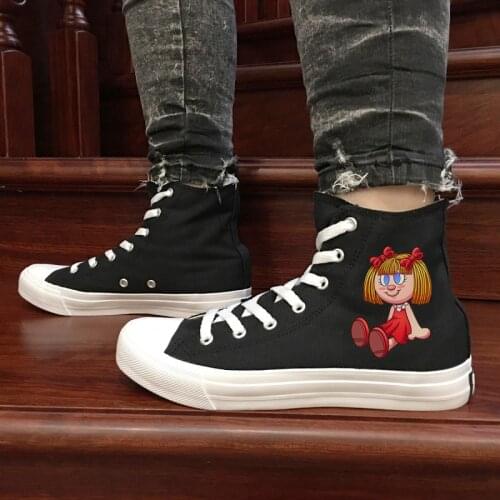 Wen Original Design Lovely Teddy Bear And A Red Doll Black Women Girl Sneakers Athletic Shoes High Top White Canvas Shoes Men