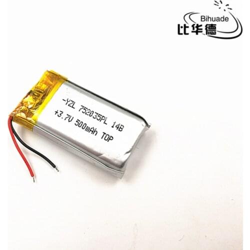 Li-po Polymer 500 mah 3.7 V 702035 752035 smart home Li-ion battery for dvr GPS mp3 mp4