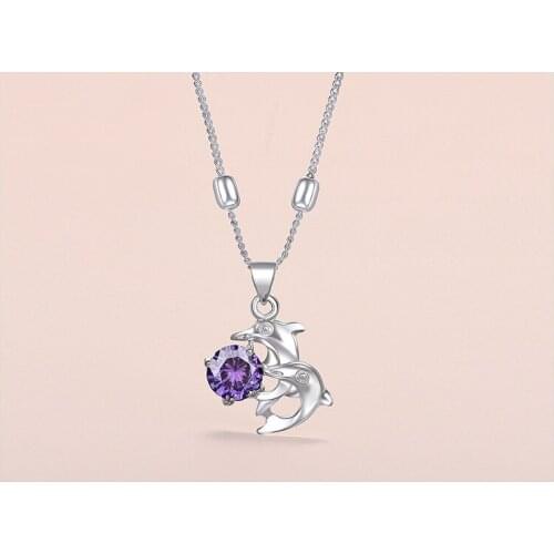 Lyvior Cubic Zirconia Starfish Pendant Dolphin Necklace Female Personality Purple Clavicle Chain Birthday Anniversary Gifts