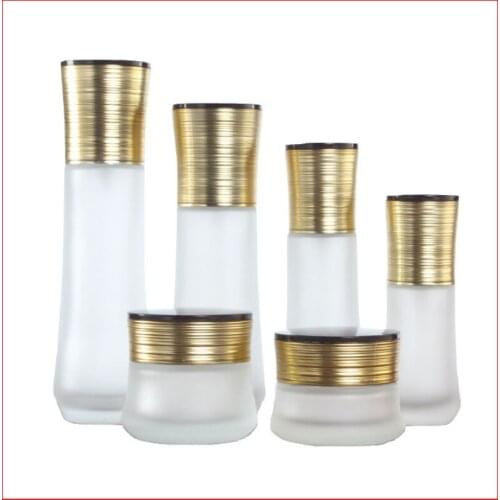 30/50/40/60/100/120ML frosted Empty glass bottle/jar lotion pump/screw cap Cosmetic Packing Refillable Bottles w gold cap