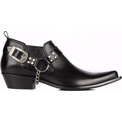 FootCourt- Black Cowboy Boots For Men Pointed Toe Genuine Leather Motorcycle Boots Men Fashion Designers Boots Handcrafted Shoes