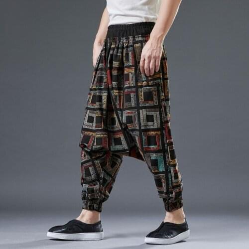 Men Fashion Haren Pants Streetwear Vintage Cotton Linen Chinese Style Jogging Pants Male Loose Trousers Kimono Pants KK3469