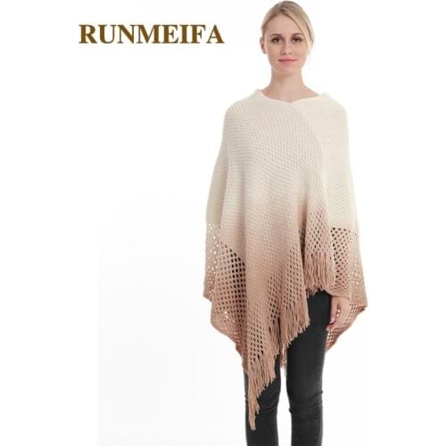 2018 New Fashion Autumn/Winter Warm Gradient Poncho For Women Loose Cape Oversize Knitted Long Shawls Soft Luxury Brand Cloak