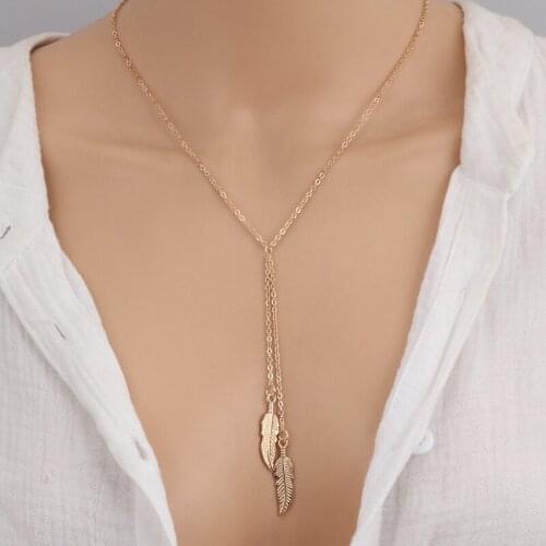 2019 New Alloy Gold Leaf Long Tassel Choker Necklaces For Women Simple Fashion Necklaces & Pendants Clavicle Chain Koyle Jewelry