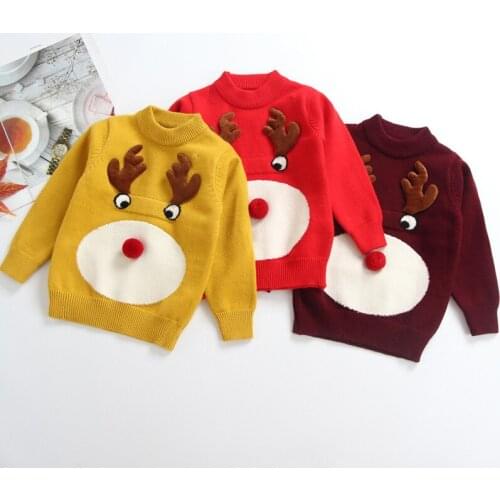 New Autumn Winter Baby Boys Girls Kids Cartoon Christmas Deer Sweater Boys Girls Long Sleeve Knitted Sweater Boys Girls Sweaters