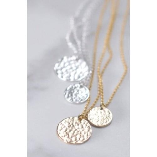 925 Silver Hammered Coins Necklace 10MM/14MM Pendants Chocker Handmade Jewelry Boho Kolye Necklace for Women