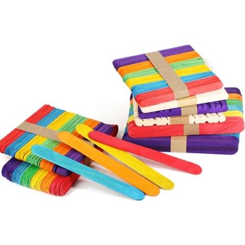 50 pcs Wooden Ice Cream Sticks Popsicle Stick Multicolor Ice Cream Tools DIY Handmade Making Crafts For Kitchen Mold Accessories
