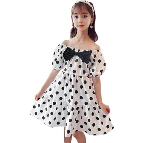 Dress For Girls Big Bow Dresses For Girl Dot Pattern Dress Kids Summer Childrens Clothing 6 8 10 12 14