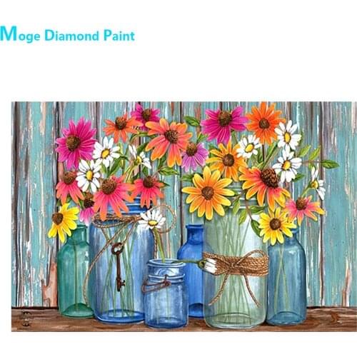 Transparent Glass Bottle Flower Echinacea Diamond Painting Round Full Drill Floral DIY Mosaic Embroidery 5D Cross Stitch Gifts