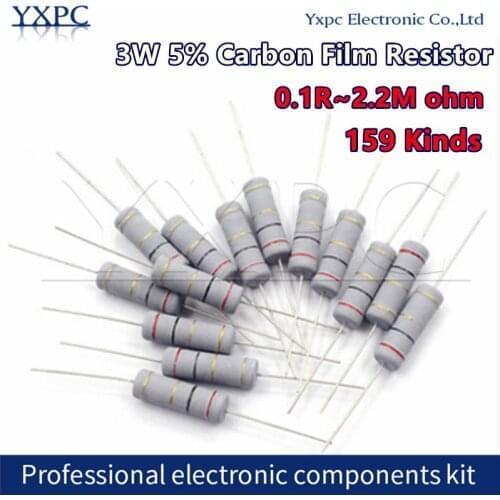 10pcs 3W 5% Carbon Film Resistor 0.1R~2.2M 1R 2.2R 10R 22R 47R 51R 100R 150R 470R 1K 4.7K 10K 47K 1 2.2 10 22 47 51 100 150 470
