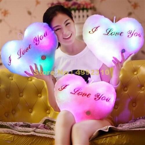 Rotic I Love You Print Heart Heart-shaped Luminous Led Love Heart Doll Pillow Cushion Plush Stuffed 36*30cm Toy