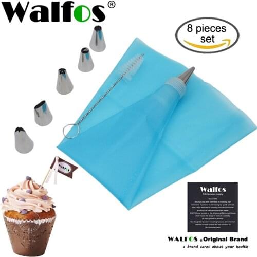 WALFOS 8 PCS/Set Silicone Kitchen Accessories Icing Piping Cream Pastry Bag Stainless Steel Nozzle Cake Decoration Baking Tools