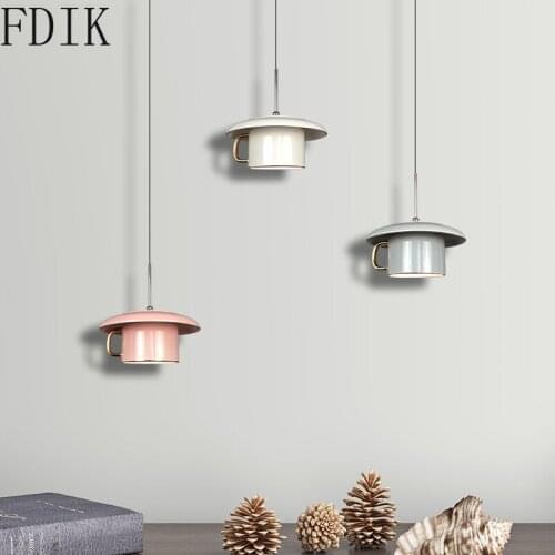 Nordic Solid Color Ceramic Hanging Lights Modern Coffee Cup Led Pendant Lamp for Home Bedroom Living Room Art Decor Lighting