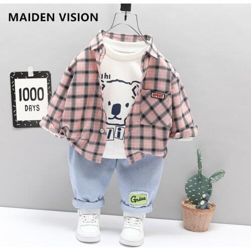 Sports Suit For Children New Products For Spring NEW Childrens Clothing top Plaid Shirt Jeans Fashion 3pcs/set Boys Girls Outfit