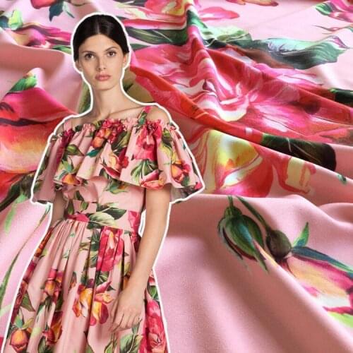 Custom new Chinese rose holiday wind digital printing fabric Europe and the United States fashion fabrics Skirt childrens cloth