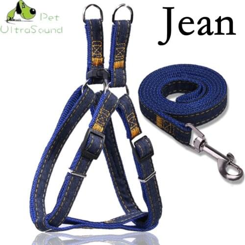 ULTRASOUND PET Dog Jean Harness With Lead Leash Control Restraint Cat Puppy Dog Harness Soft Walk Vest Large Dog Blue Red Black