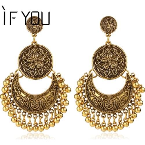 IF YOU NEW Vintage Long Bohemian Dangle Earirings Retro Vintage Alloy Silver Color Gold Color Pierced Drop Earrings for Women
