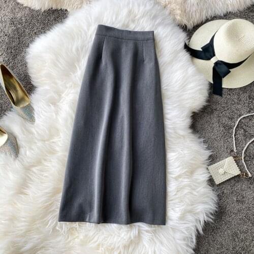 2020 Spring Skirts Womens High Waist A Line Big Swing Midi Skirt Korean Pockets Office Lady Elegant Women Skirt Jupe Femme Falda