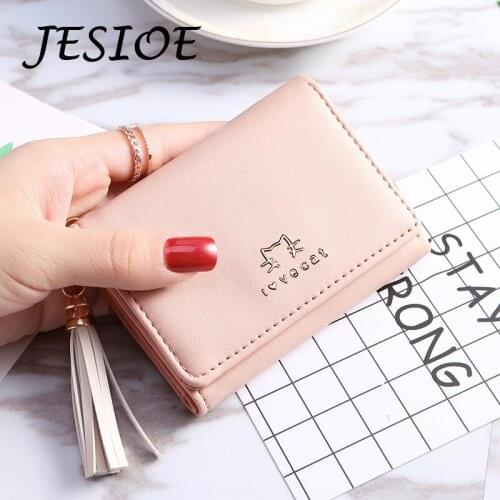 Female Small Wallets Tassel Lether Purse Ladies Simple Card Holder for Women Fashion Clutch Cute Cat Money Mini Short Wallets